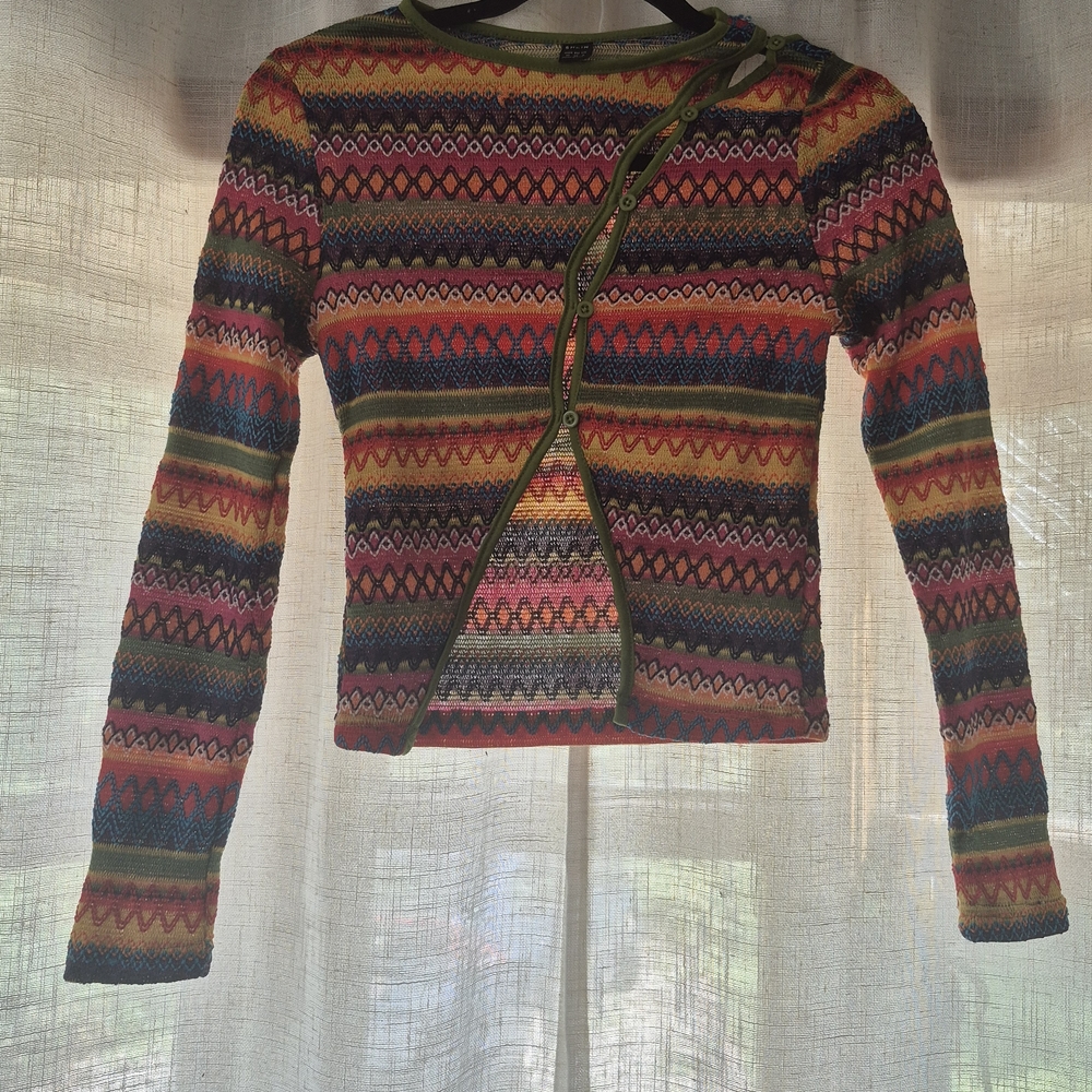 SHEIN Red and Pink Asymmetrical Fitted Blouse